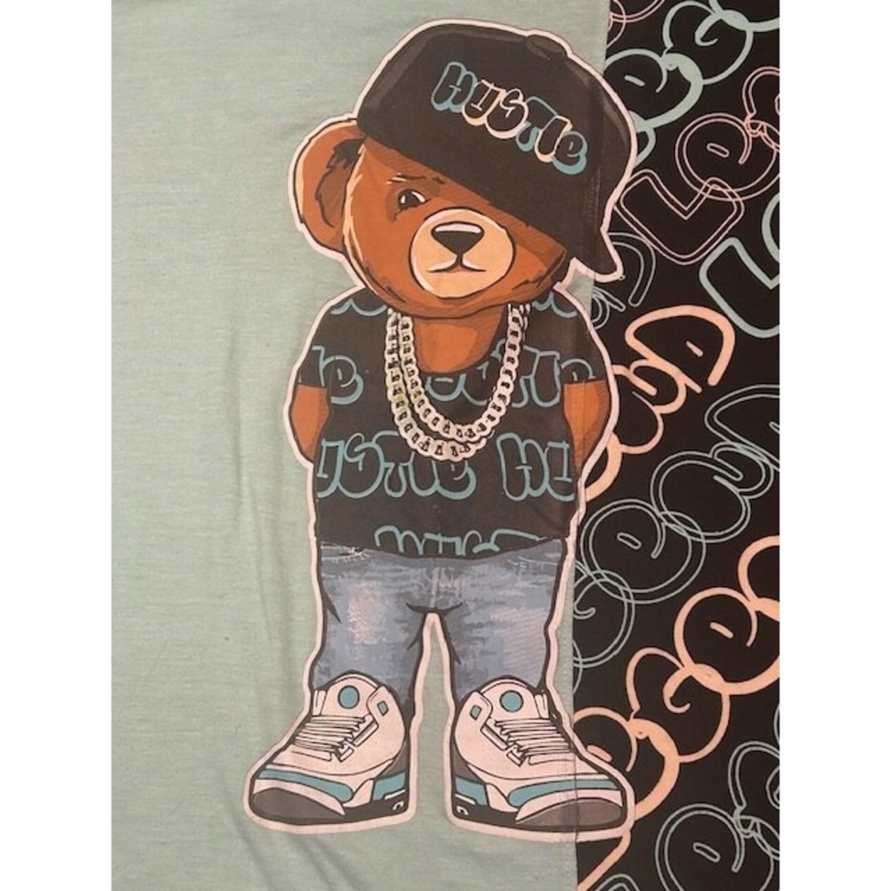Vibes by Bailey Hustle Bear Blue/Black Short Sleeve Legend Rap T-Shirt - Size XL - Picture 2 of 9